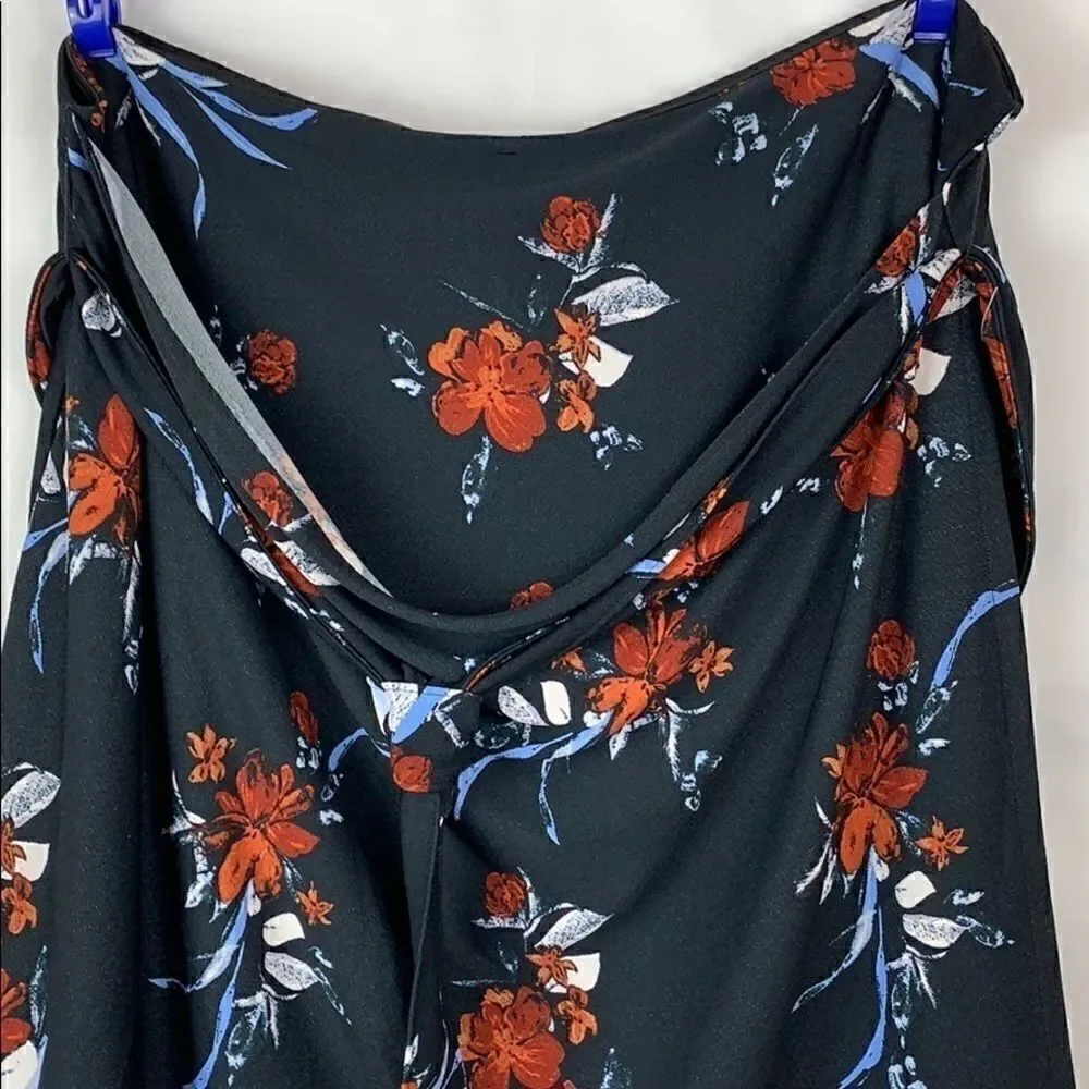 Lynsey Black floral print faux wrap belted skirt